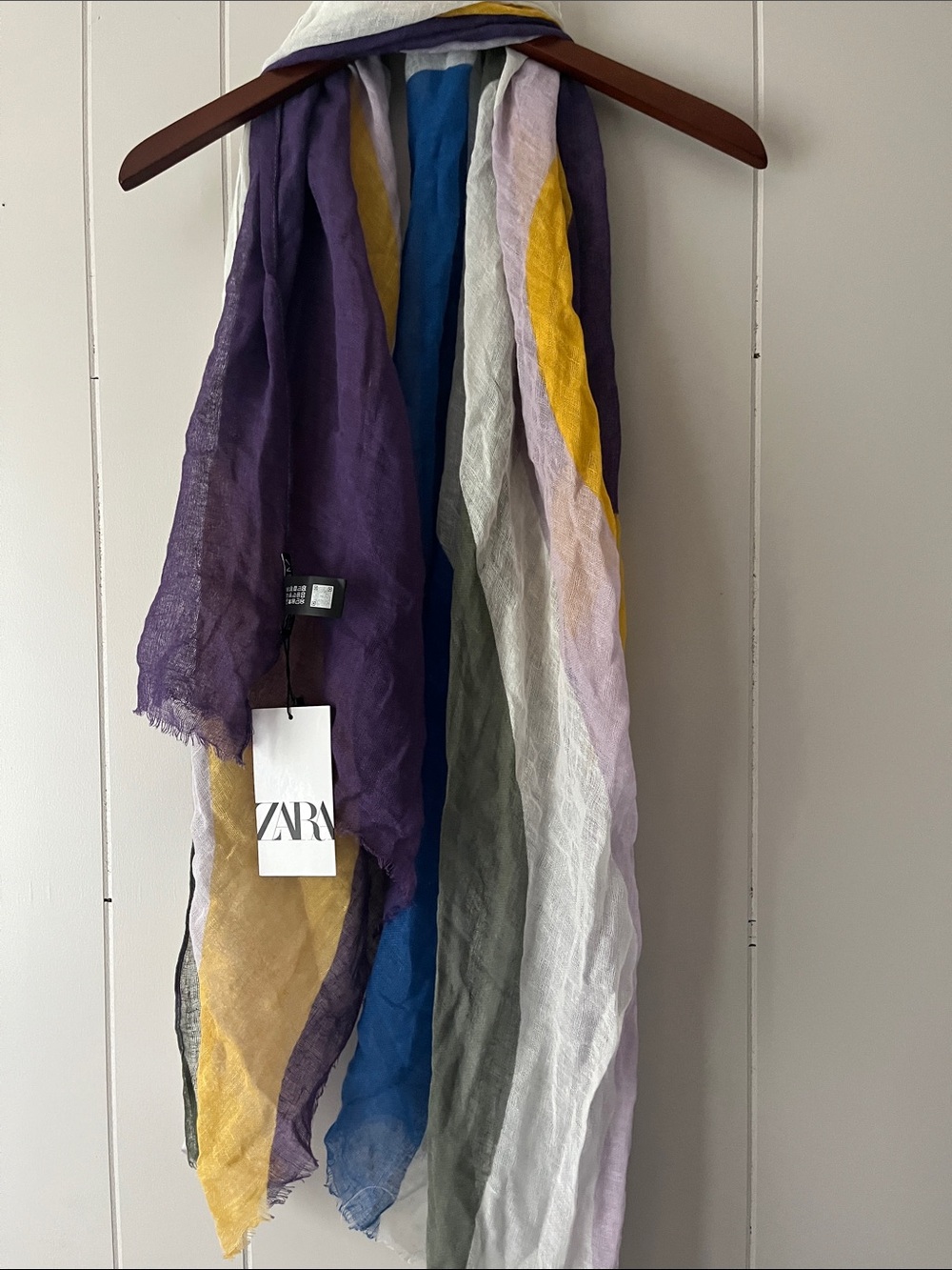 ZARA Striped Lightweight Scarf in Purple, Yellow, Blue, Gray, White